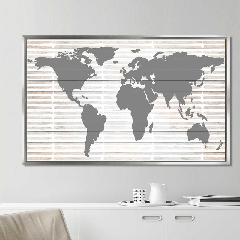 «Gray Global», impression, H 21,5 po x l 33,5 po x P 2 po, Cadre flottant argent