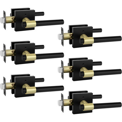 Black And Gold Door Handles Interior, Heavy Duty Black Privacy Door Handle Lever, Zinc Alloy Matte Black And Brushed Gold Interior Door Handles For Bedroom, Bathroom (6 Pack)