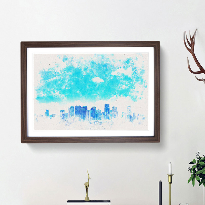 Tokyo Japan Skyline - Picture Frame Painting Print, Walnut Framed, 33cm H x 45cm W x 2cm D
