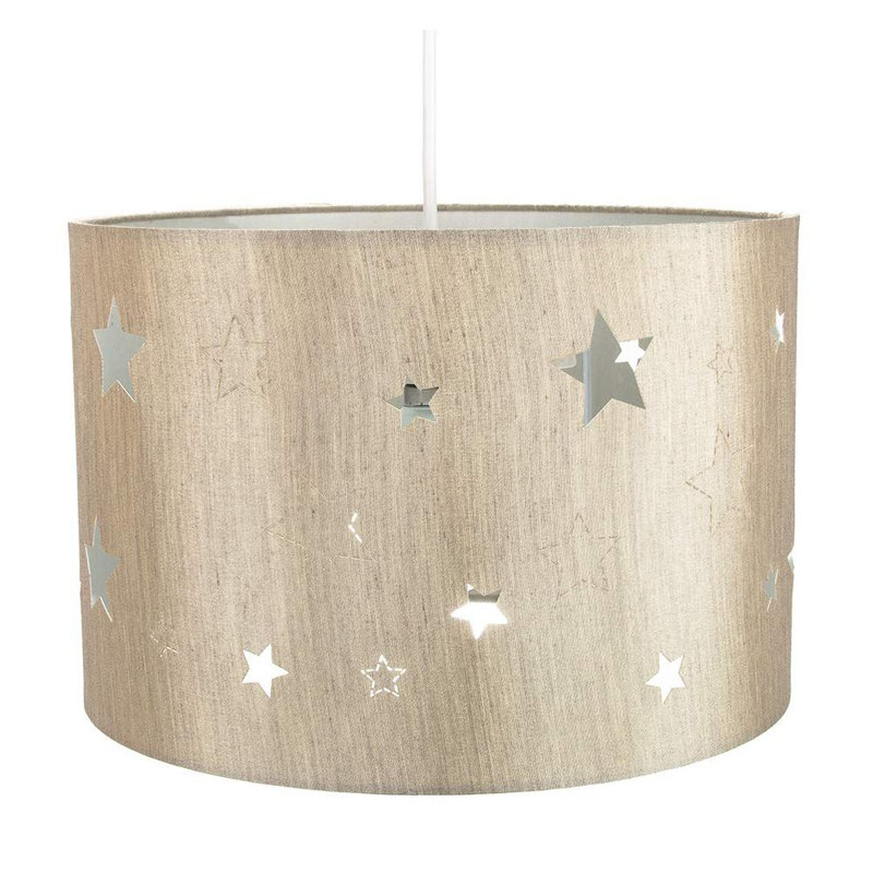 Contemporary Linen Childrens/Kids Pendant/Lamp Shade with Laser Cut Stars, Beige