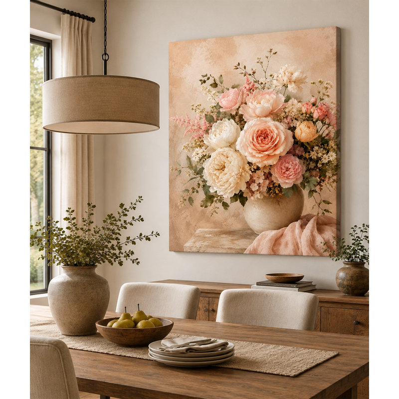 «Blush Rose Vase», art floral sur toile tendue, 36"W x 48"H x 1.5"D