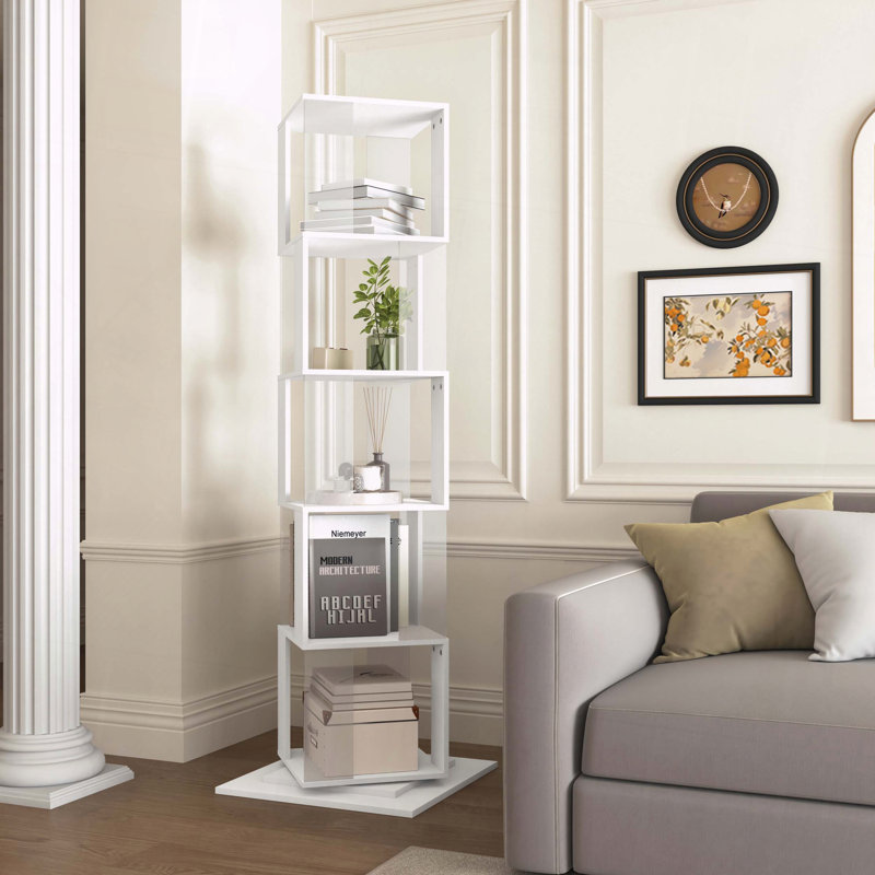 Matériau de la tablette rotative à 5 niveaux, 63" H x 19.68" W x 19.68" D, Blanc