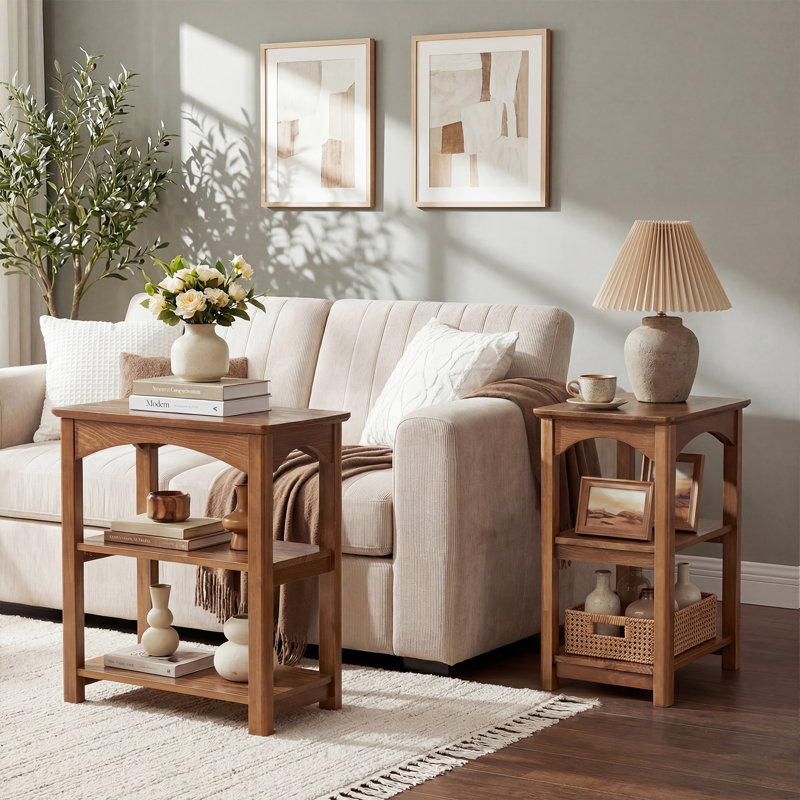 Solid Wood End Table, Set of 2