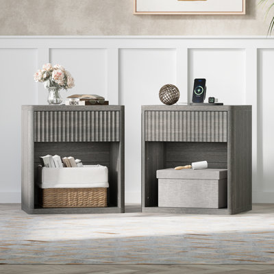 Valerica 1-Drawer Fluted Nightstand with Charging Station
