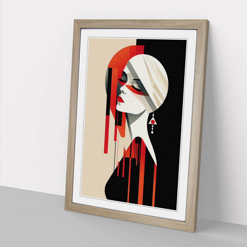 Minimalist Art Deco No.3 - Single Picture Frame Print on Wood, 64cm H x 46cm W x 2cm D, Oak Framed
