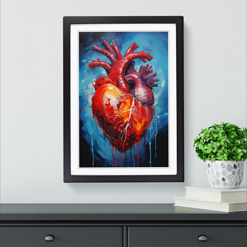 XYZ-FRM-V1223-1810 Anatomical Heart Action Painting No.2 - Single Picture Frame Print on Wood, 64cm H x 46cm W x 2cm D, Black