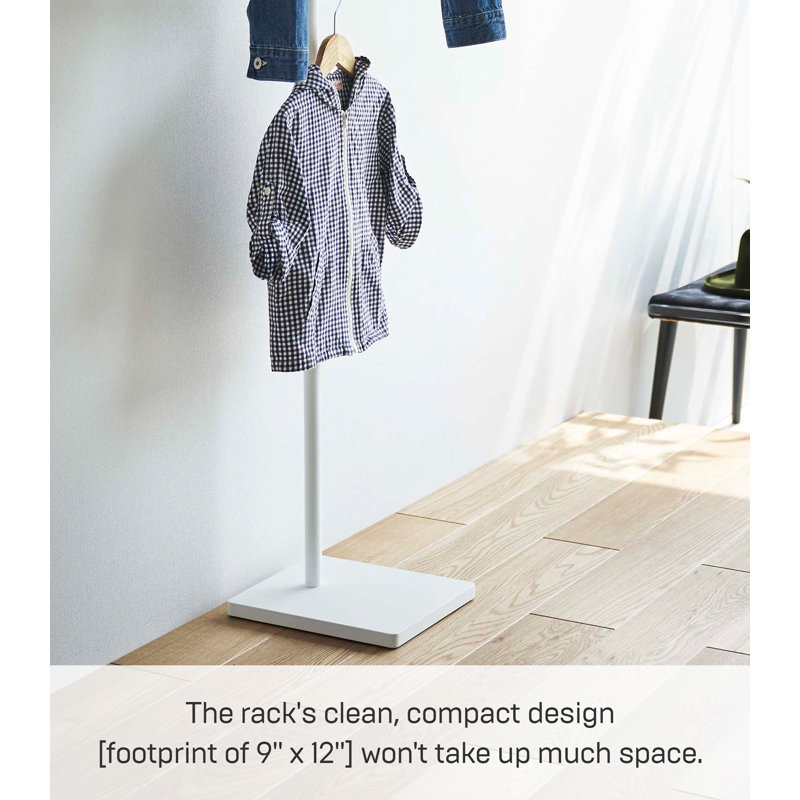 White Steel Freestanding Coat Rack with Wooden Hook