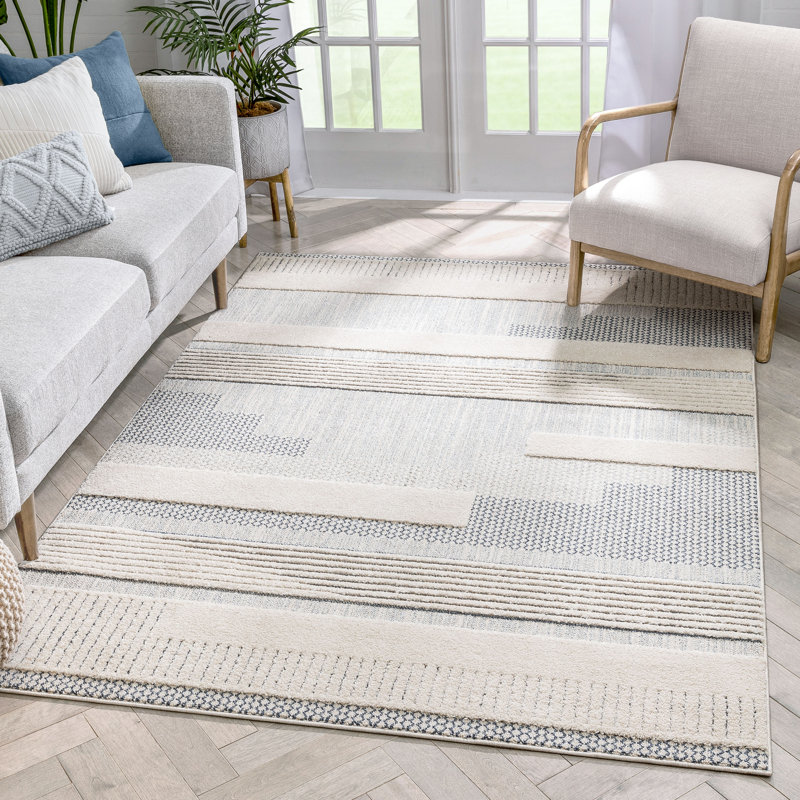 Tapis à motif géométrique abstrait bleu clair Marcone Briar, Rectangle 5 pi 3 po x 7 pi 3 po