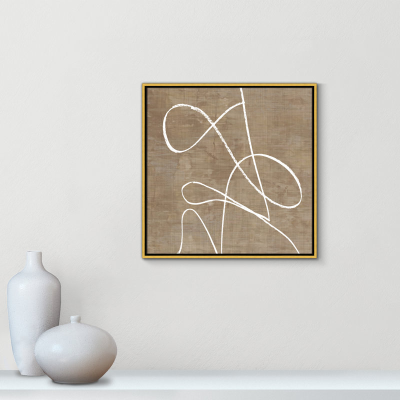 Swooping Lines - Peinture sur toile avec cadre flottant, H 25,5 po x l 25,5 po, Doré