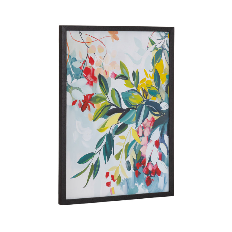 Art mural floral coloré, Cadre noir, H 12,65 po x l 16,65 po