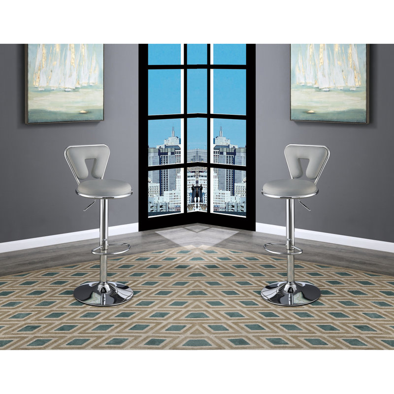 Tabouret réglable moderne 2 - similicuir gris, structure en métal pour la salle à manger, 2 tabourets de bar en cuir de style contemporain, base