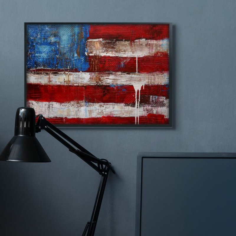 «Rustic United States Flag with Dist Paint Paint Drip» par Erin Ashley - reproduction d'art, H 30 po x l 24 po, Toile tendue