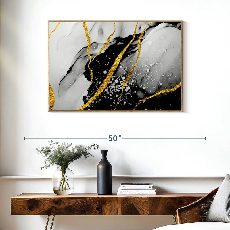 Feuille d'or Catriona, Cadre flottant en bois naturel, 37 po x 25 po