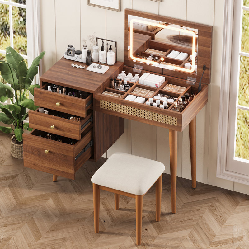 Ensemble coiffeuse 39 "rétro avec miroir DEL