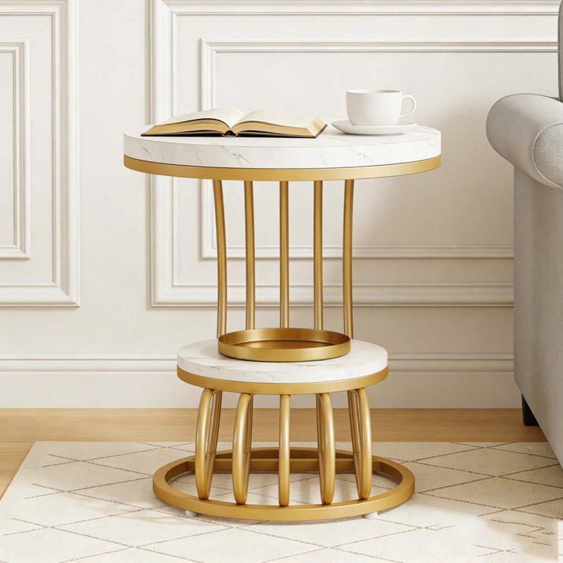 Table de chevet en faux marbre, table de bout