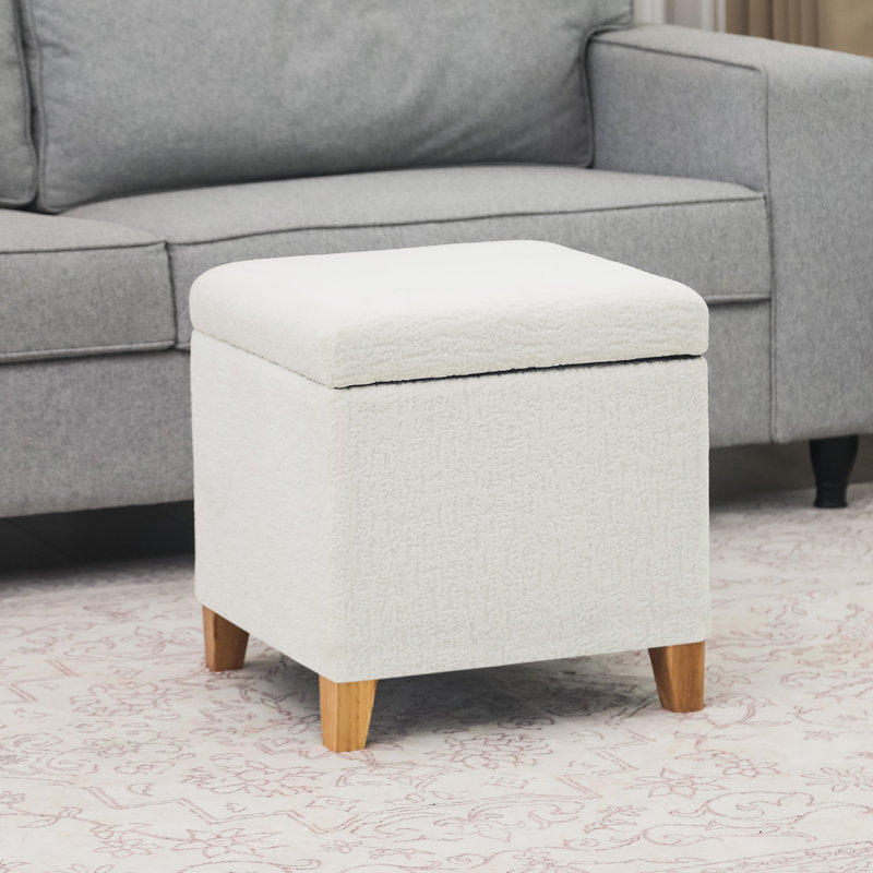 Samir Upholstered Ottoman, White Boucle, Natural