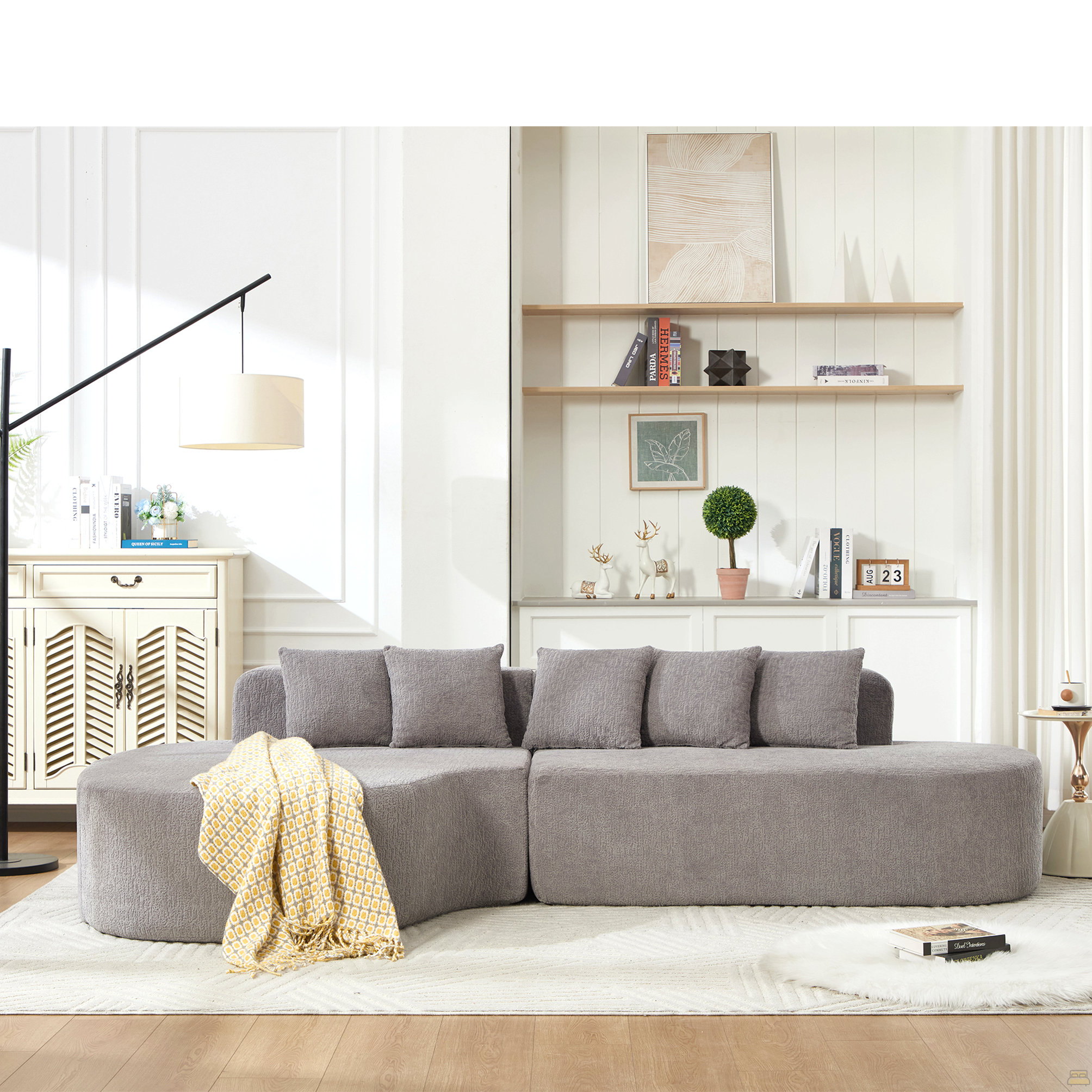 Latitude Run® Boneless Couches, Sectional Curved Sofa With5 Pillows, L ...