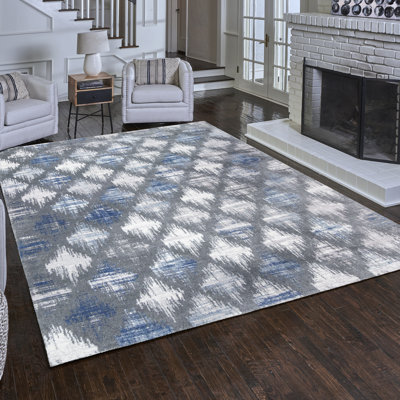 Gufran Mosul Navy Gray/Navy/Ivory Modern Abstract Diamond Indoor Area Rug