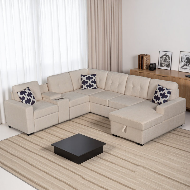 Multifunctional Modular L - Shaped Sectional Sofa With Built - In Cup Holders, Hidden Storage Compartments And Convertible Seating Design