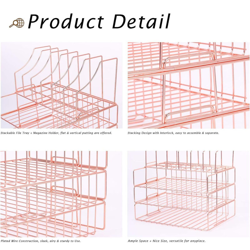 3-Tier Stackable File Tray with Magazine Holder