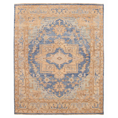 One of kind Hand-Knotted Jules Serapi Navy Rug 7'10" x 9'9"