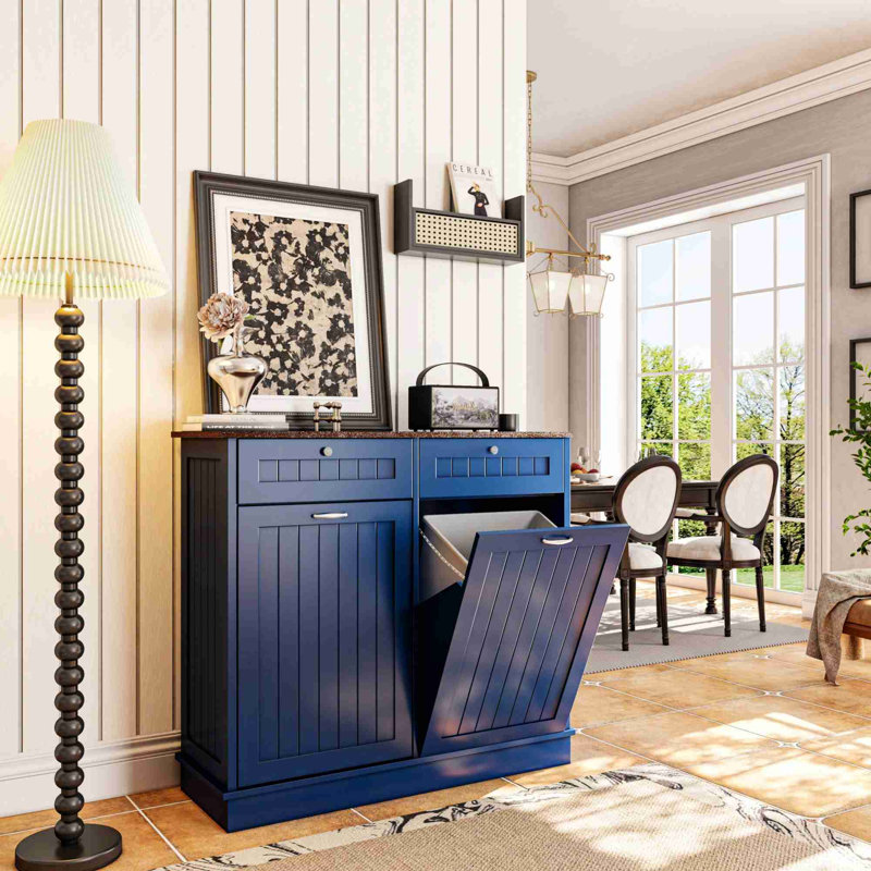 Armoire de cuisine avec dispositif de sécurité anti-basculement et 2 tiroirs, Bleu