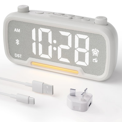 Digital Bedside Clock Radio with Sleep Timer, Dimmer & Dual Chargers