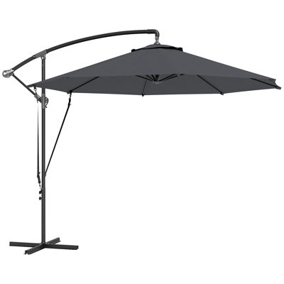 Parasol en porte-à-faux 9,5 pi avec sangle de vent, housse, UPF50 +, gris