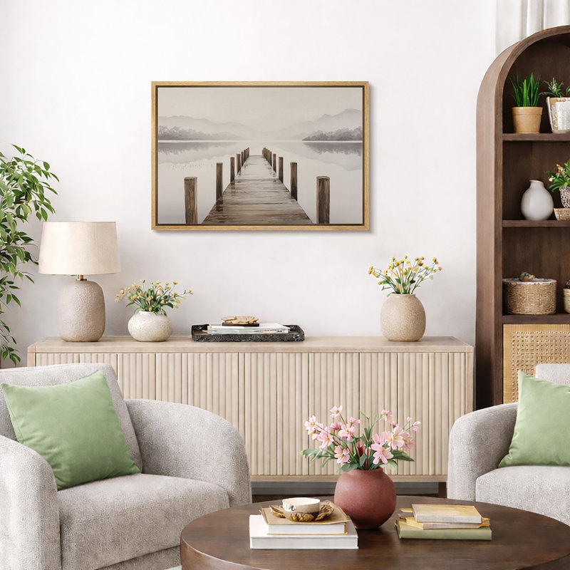 «Neutral Lake Dock», reproduction d'art sur toile encadrée, impression sur toile, H 16 po x l 24 po x P 1,5 po, Cadre naturel