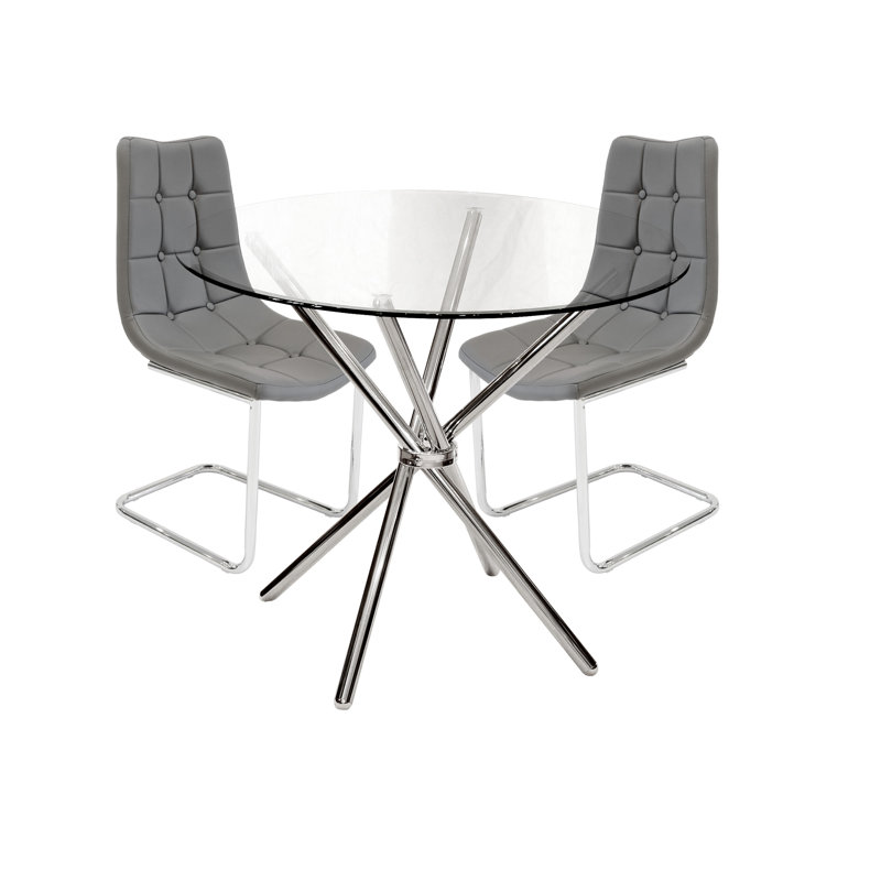 Derby 4 - Person Dining Set, Grey, Chrome