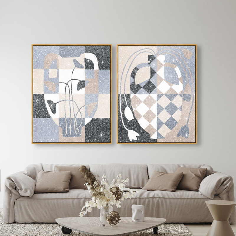 Checkered Boheme Set Set by Oliver Gal, 92"H x 74"W, Gold Floater Frame