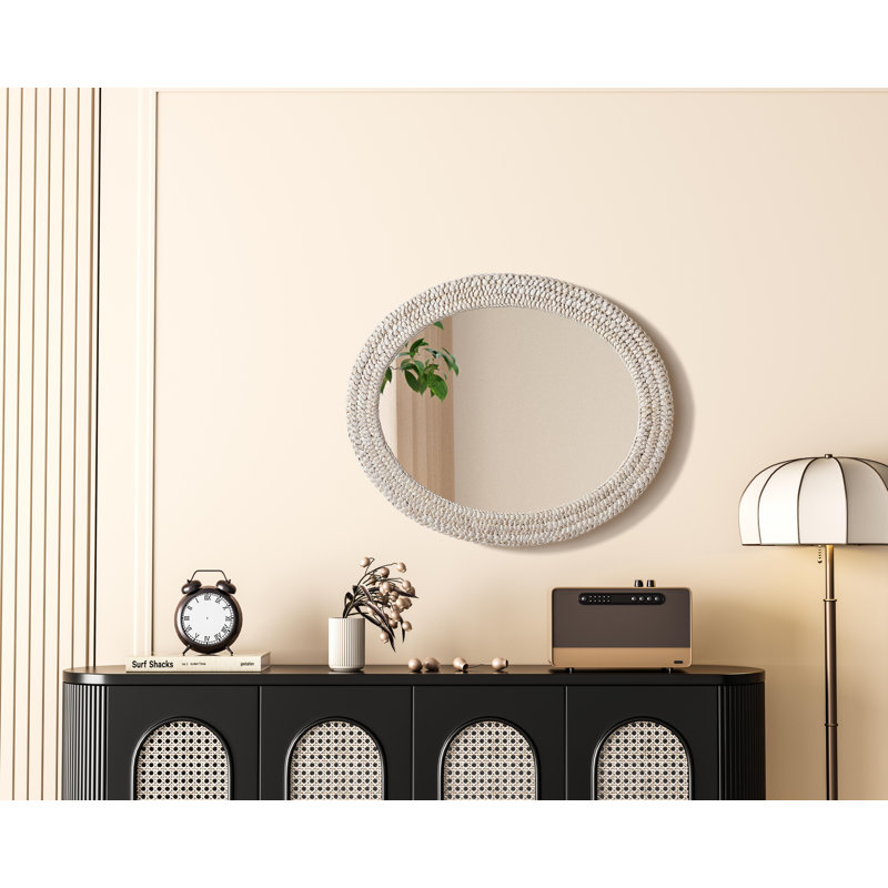 Dennard Oval Cornhusk Mirror in Linen White, 36" x 30"