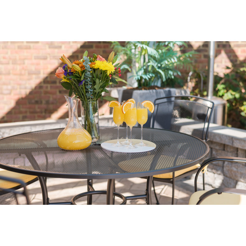 Gray 42" Round Steel Outdoor Dining Table with Umbrella Hole