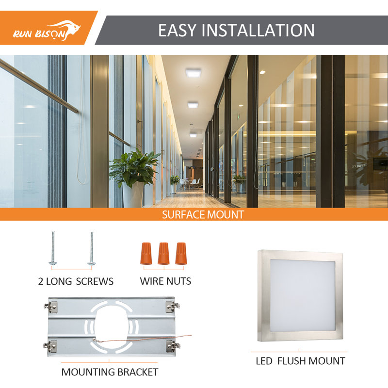 9 in. Square Color Selectable Integrated LED Flush Mount Downlight, Brush Nickel
