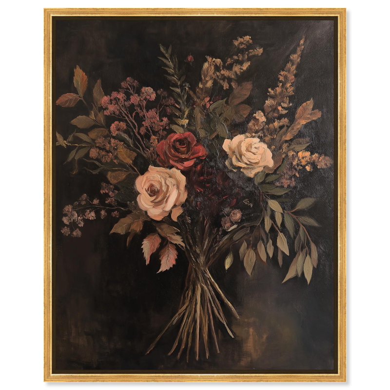 «Rustic Roses», impressions sur toile par Art Remedy, H 21 po x l 17 po, Cadre flottant doré