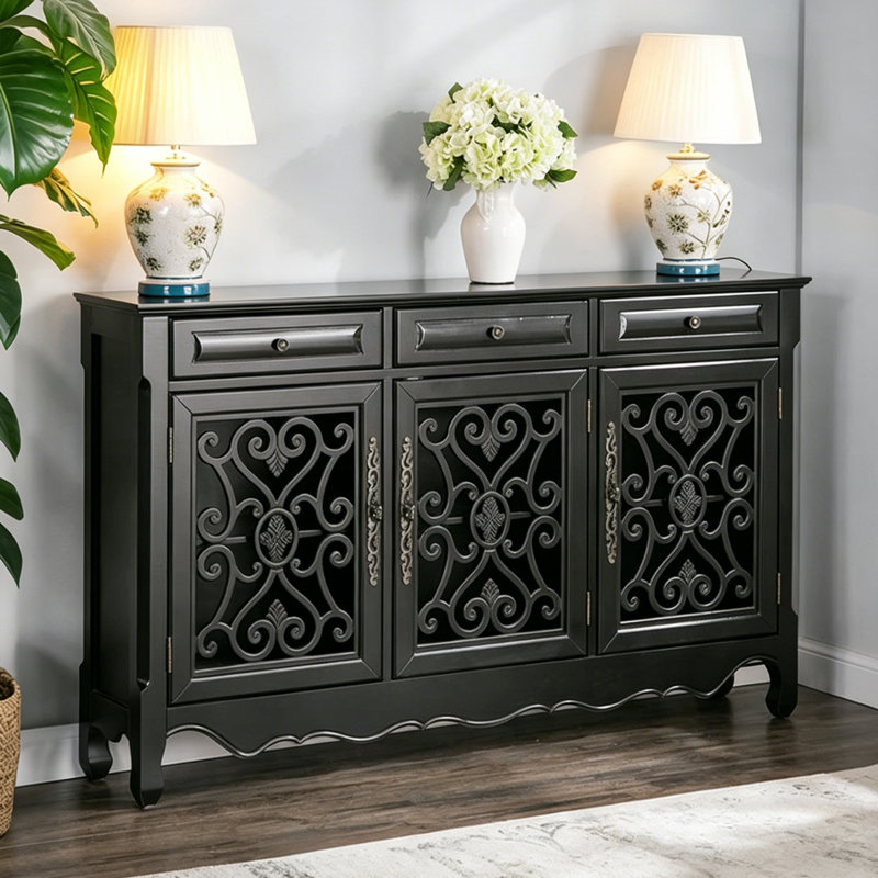 Buffet noir rétro en bois massif