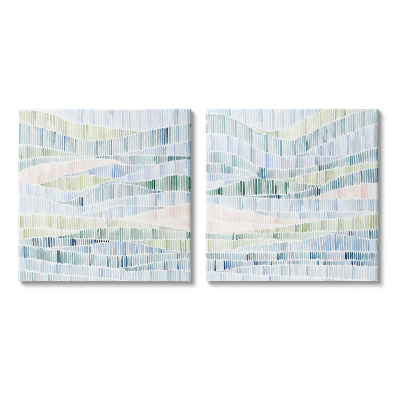 " Modern Abstract Nautical Landscape Wavy Striped Pattern " by Grace Popp 2 - Pieces, 24" H x 24" W, Wood Plaque