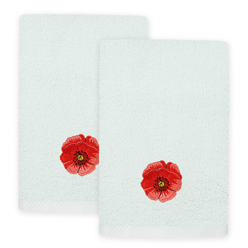Linum Home Textiles 100% Turkish Cotton POLLY 2PC Embellished Fingertip Towel Set, Aqua