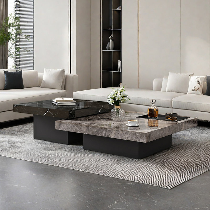 Ensemble de tables basses Modern Rock Plate, Noir/gris, H 13,8 po x L 35,4 po x l 35,4 po
