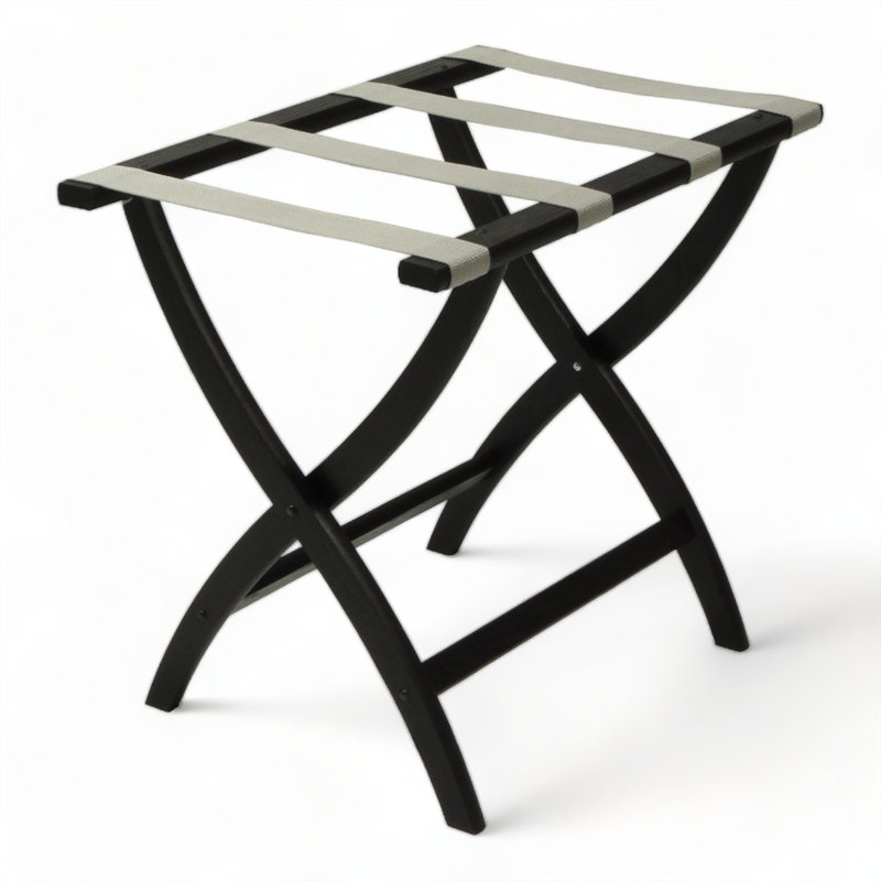 Porte-bagages pliable en bois, Noir, Argent