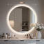 Miroir de salle de bain rond à DEL avec haut-parleur Bluetooth, miroir trempé, intensité variable, antibuée, commande tactile-1734135729