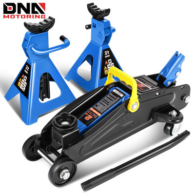 Low Profile Hydraulic Trolley Service/Floor Jack Combo with 2 Ratchet Jack Stands, 2 Ton Capacity