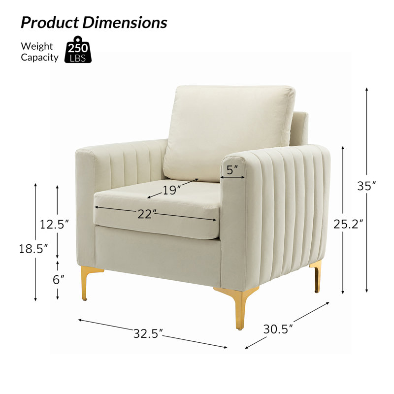 Fauteuil club en velours Gillette, Ivoire ivoire