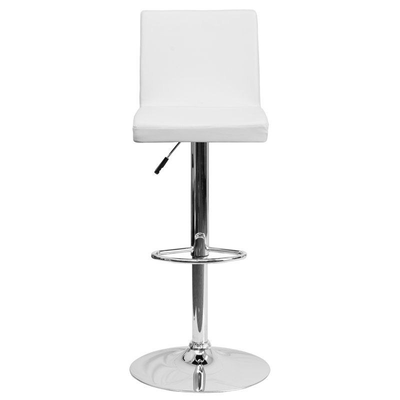 Nobles Contemporary Adjustable Height Barstool with Panel Back and Chrome Base, White