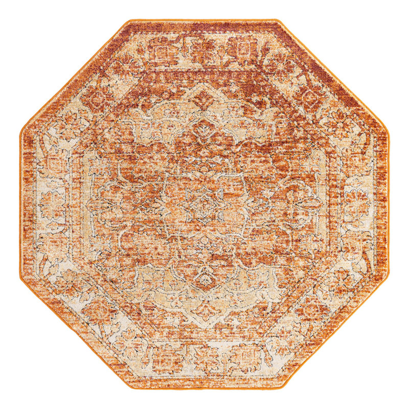 Tapis oriental rouge rouille Alresford, Octogone 5 pi 1 po x 5 pi 1 po