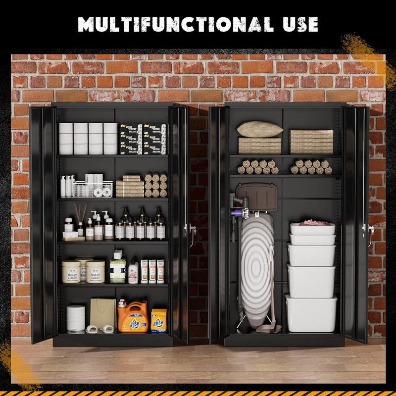 72'' Black Steel Lockable Storage Cabinet with Adjustable Shelves