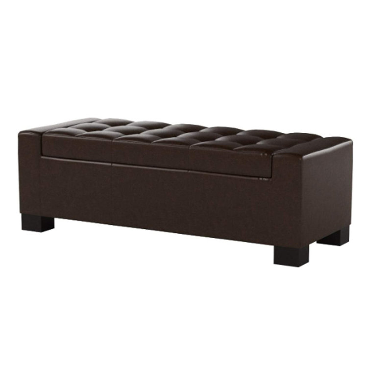 Banc avec repose-pieds Liani, dessus en cuir reconstitué brun foncé 50 po, Marron foncé