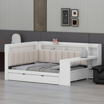 Modern Convertible Sleep Station Featuring Built-in Work Area, Extra Sleeping Deck, Device Charging Ports, Customizable LEDs, and Cushioned Back Support
