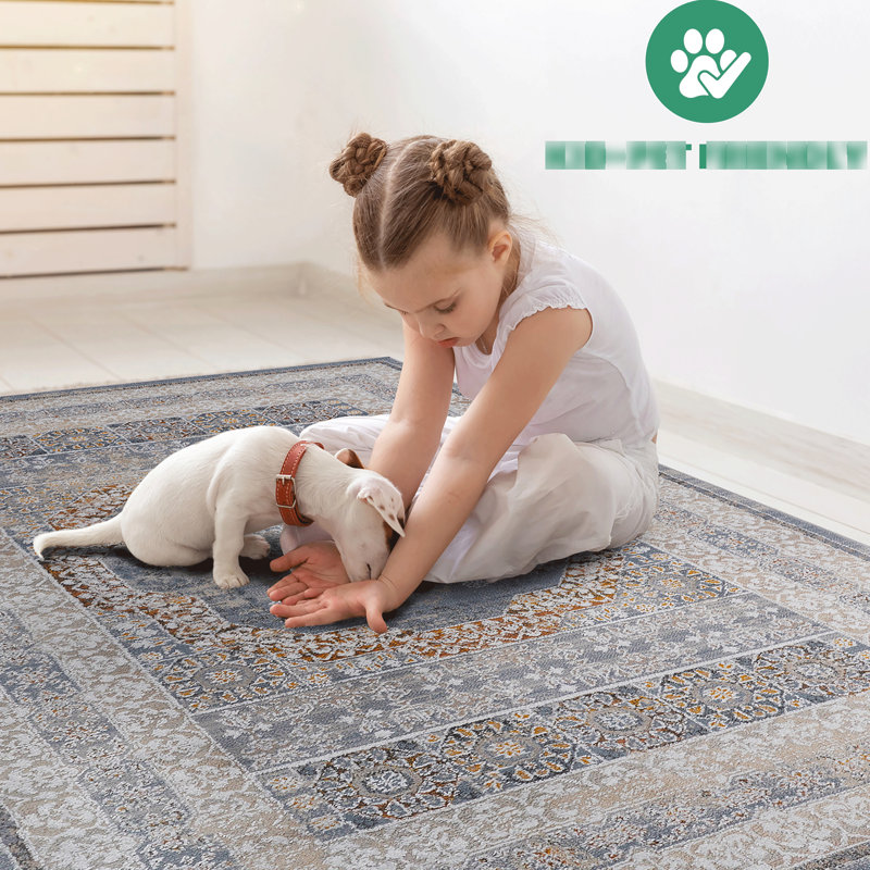 Tapis tissé 6 x 9 po, décoration bleu / médaillon, sans perte de teinture, teinté, rehausse l'apparence de la chambre à coucher, parfait pour le bureau à domicile et le bureau