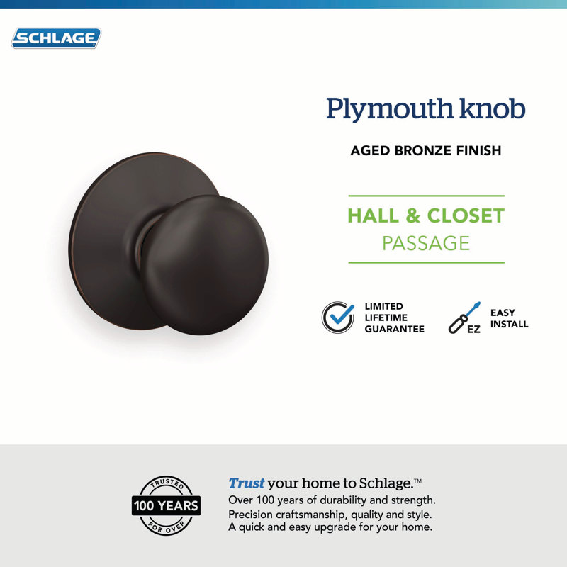 Plymouth Passage (Hall & Closet) Round Knob, Aged Bronze